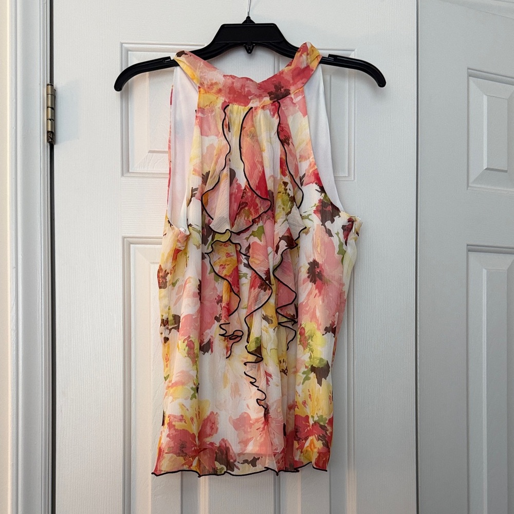 Coral Multi Floral Ruffle Halter Camisole